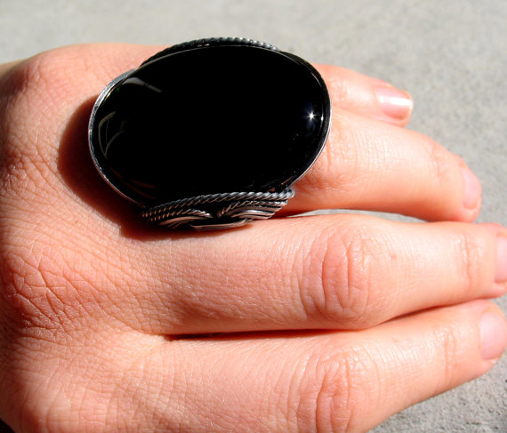 Huge Onyx Ring, Oxidized Silver, Mens Rings, Rings for Women 
