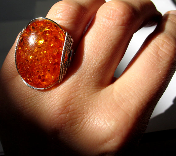 Honey Pot Amberlite Ring, Hot Lava Jewelry, Sterling Silver