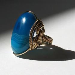 Tropical Ocean Ring, Sky Blue Agate, Turquoise Blue, Gold Fill, Handmade Jewelry  