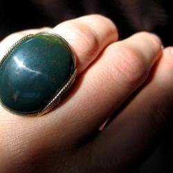 Forest Green Ring, Bloodstone, Gold Fill, Chunky Stone Ring, Mens Ring, Women 