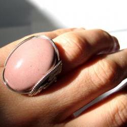 Nude Pink Ring, Natural Jasper Gemstone, Sterling Silver, Any Size