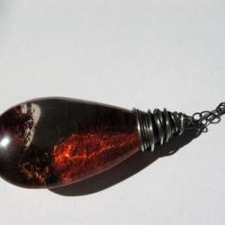 Phantom Quartz Necklace, Red Gemstone, Oxidized Sterling Silver, Dark Fiery Red