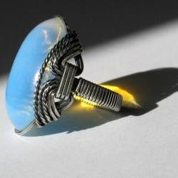 Opalite Ring, Opaque Chunky Ring, Oxidized Silver, Any Size