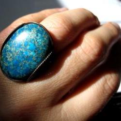 Aqua Teal Blue Ring, Bright Statement Ring, Oxidized Copper