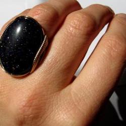 Mixed Metal Ring, Goldstone Wrapped in Sterling Silver & 14K Gold Fill, Handmade Dazzle